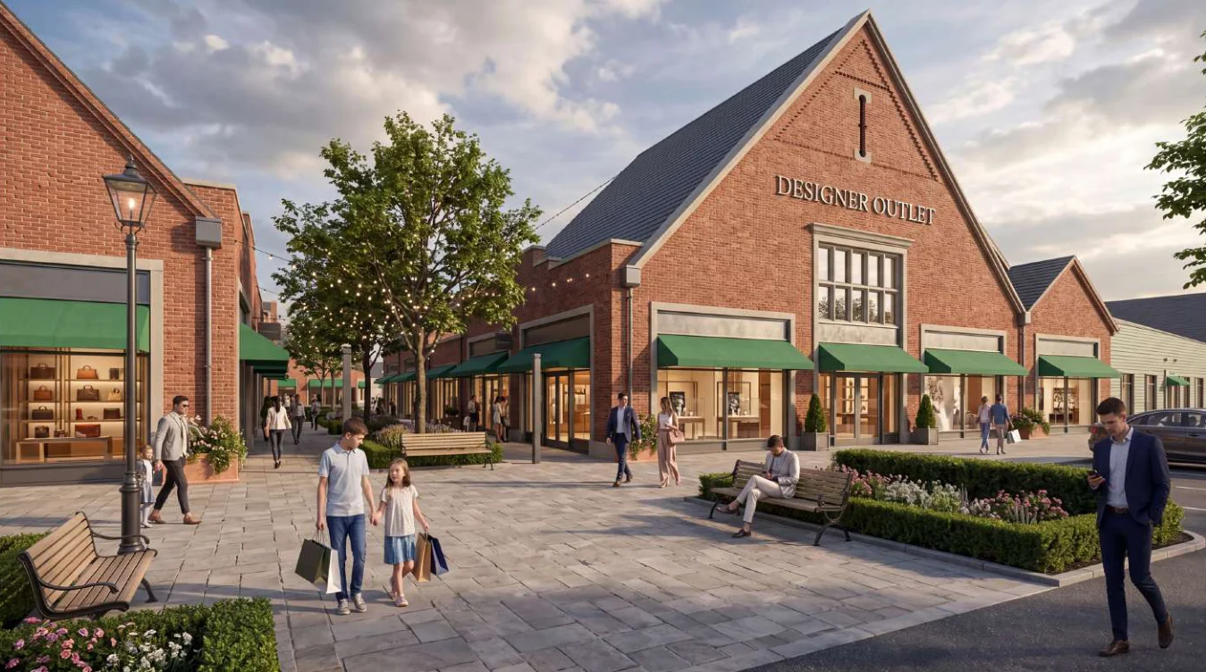 Architectural visualisation of the proposed Grantham Designer Outlet Village entrance